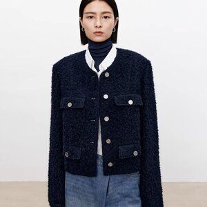 CHICJOC Italian Imported Baby Llama Wool Coin Button Short Jacket sz 38